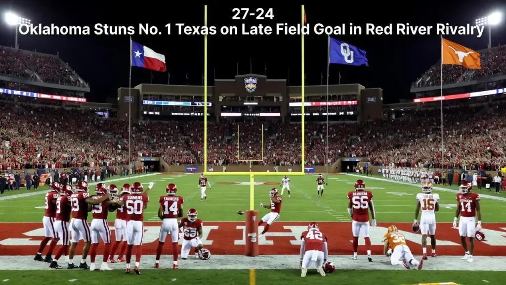 Oklahoma Stuns No. 1 Texas on Late Field Goal in Red River Rivalry